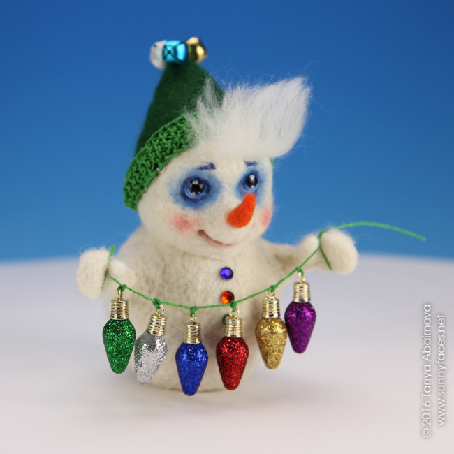 Snowman With Christmas Lights - One-Of-A-Kind Doll by Tanya Abaimova. Soft Sculptures Gallery 