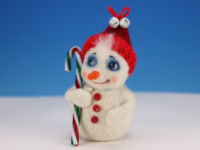 Snowman With Candy Cane - One-of-a-kind Art Doll by Tanya Abaimova