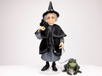 Grey Witch and Foggy - One-of-a-kind Art Doll by Tanya Abaimova