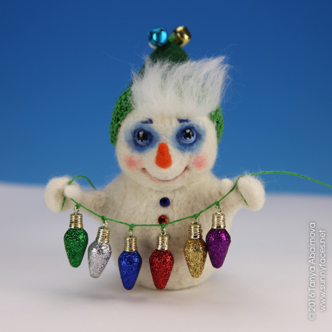 Snowman With Christmas Lights - One-Of-A-Kind Doll by Tanya Abaimova. Soft Sculptures Gallery 