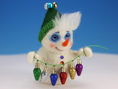 Snowman With Christmas Lights - One-of-a-kind Art Doll by Tanya Abaimova