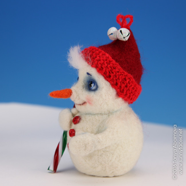 Snowman With Candy Cane - One-Of-A-Kind Doll by Tanya Abaimova. Soft Sculptures Gallery 