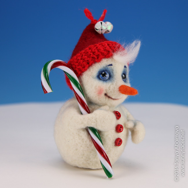 Snowman With Candy Cane - One-Of-A-Kind Doll by Tanya Abaimova. Soft Sculptures Gallery 