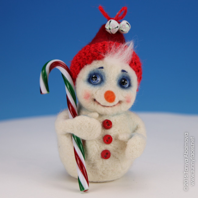 Snowman With Candy Cane - One-Of-A-Kind Doll by Tanya Abaimova. Soft Sculptures Gallery 